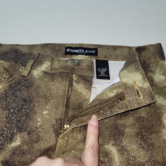 Express Jeans Womens 3/4 Camouflage Gold‎ Brown Metallic Stretch Snakeskin - Picture 6 of 11